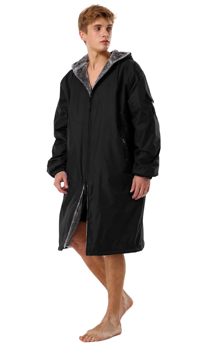 Adoretex Unisex Faux Fur Waterproof Swim Parka Change Robe â€“ Ultra-Warm, Lightweight Sport Outerwear for Kids and Adults (PK003) - Black - AS - Image 2
